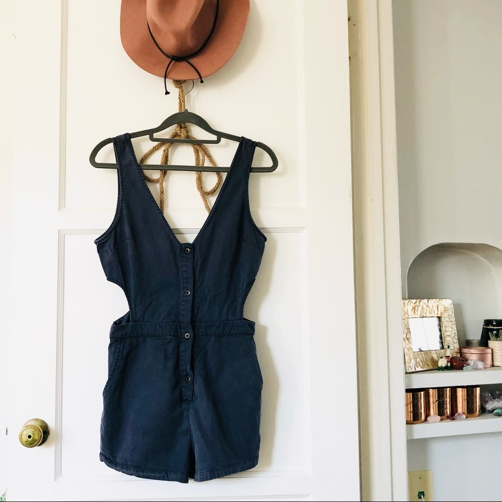 Great blue romper with side cutouts